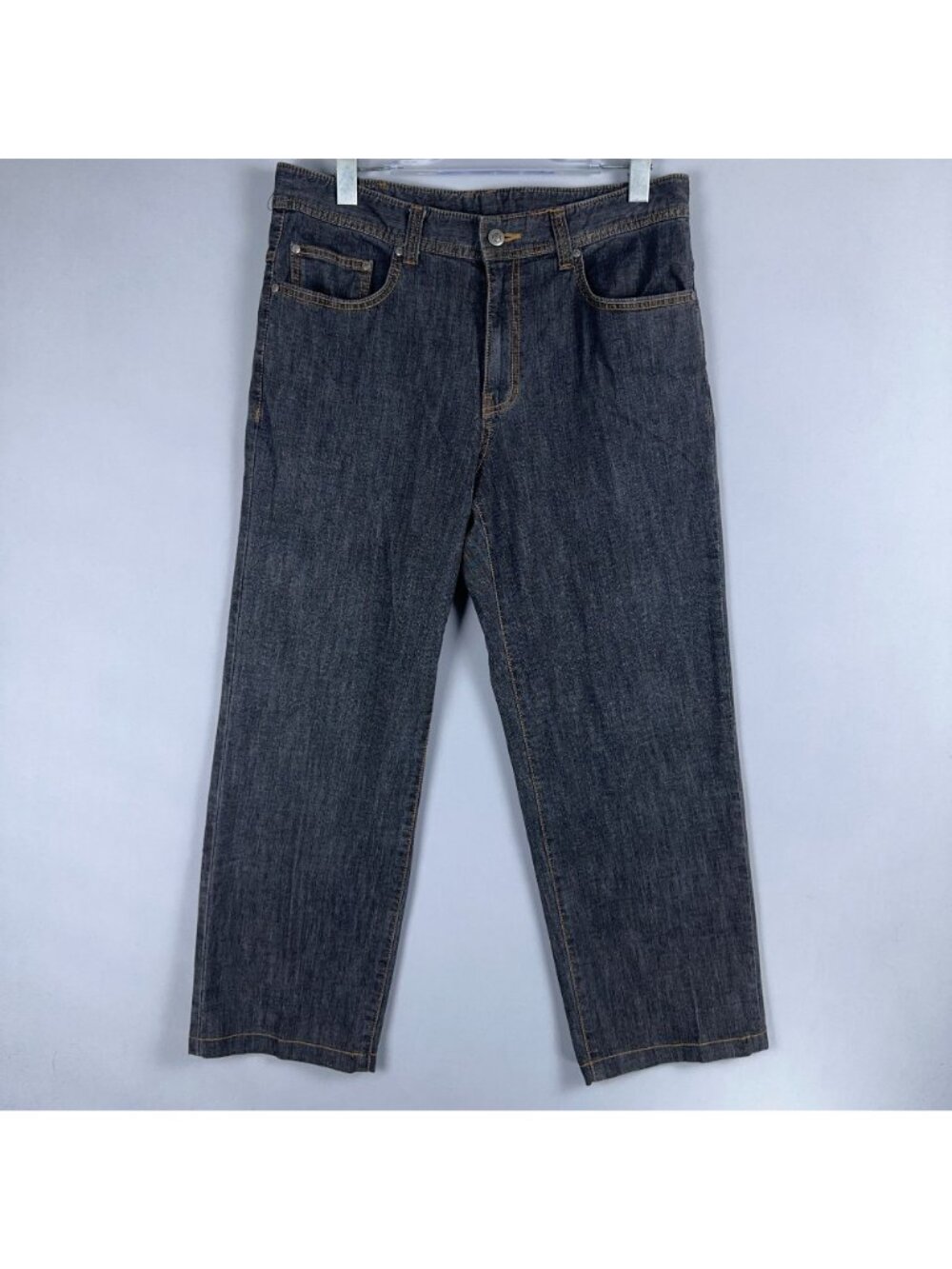 Code Bleu Straight-Leg Jeans Size 36 High Rise Contrast Topstitching Grey